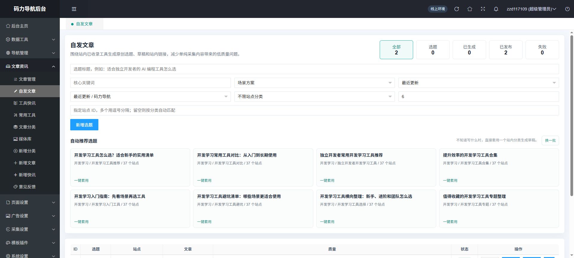 码力导航自发文章模块