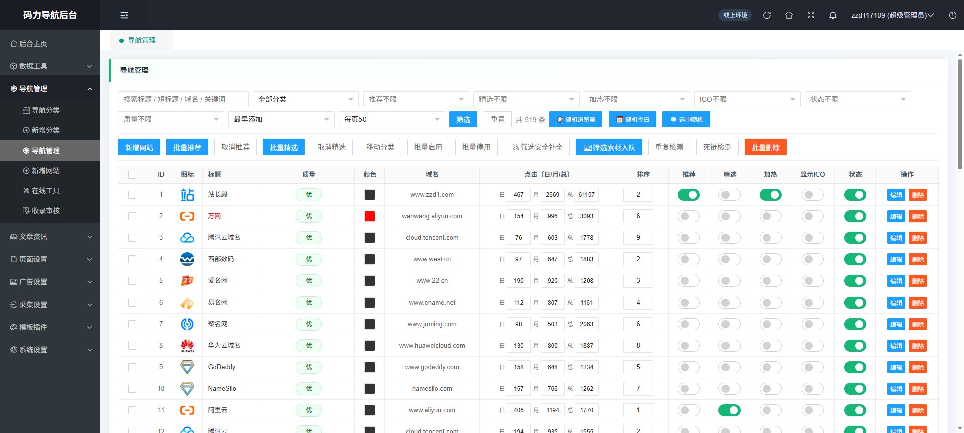 码力导航后台站点管理